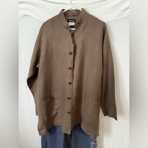 ESKANDAR tan brown linen button up boxy shirt jacket shacket